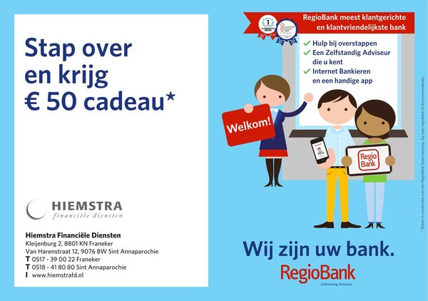 overstapweken RegioBank: € 50 cadeau 