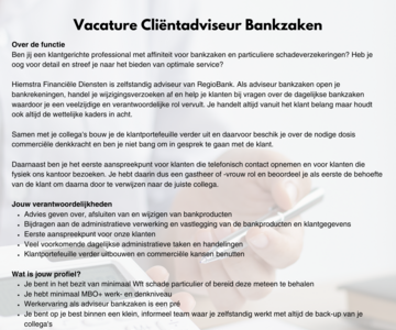 Klantgericht, secuur en interesse in bankzaken? Dan zoeken wij jou!